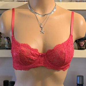 Victoria's Secret Bra Vintage 34-B Red Lace Semi-sheer 2-part Cup Y2K EUC